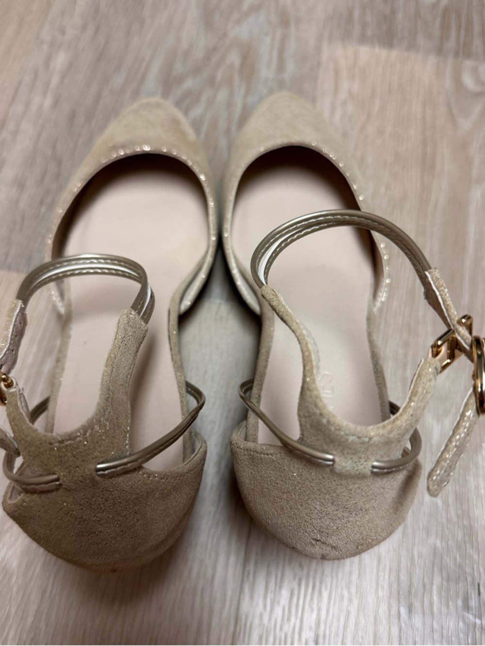 STEFFIE'S Gold Smarter Heels Landmark Palace Size 8.5 Suede Leather Shimmer - Picture 9 of 14